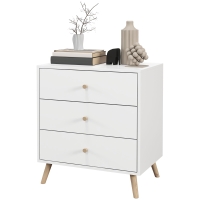 HOMCOM Commode 3 tiroirs Design scandinave Meuble de Rangement Chambre MDF Blanc poignée piètement effilé Bois Massif de pin