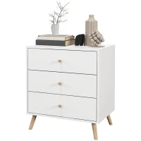 HOMCOM Commode 3 tiroirs Design scandinave Meuble de Rangement Chambre MDF Blanc poignée piètement effilé Bois Massif de pin(m-1)