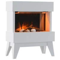 HOMCOM Cheminée électrique poêle design contemporain sur pieds effets flammes LED 3D dim. 51L x 23l x 63H cm éléments décoratifs inclus blanc(m-1)
