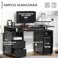 HOMCOM Mesa de Ordenador PC 120 cm Mesa Escritorio de Oficina con Múltiples Estantes 2 Cajones Bandeja de Teclado y Soportes para Monitor CPU 120x55x85 cm Negro(m-4)