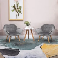 HOMCOM Armchair Accent Chair, Vanity Chair with Wide Arms, Slanted Back, Padding, Metal Frame, Wooden Legs, Home Bedroom Furniture Seating, Grey(m-2)