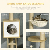 PawHut Árbol para Gatos de Suelo a Techo con Altura Ajustable y Juego de Entretenimiento Libre 40x40x225-285 cm Beige(m-4)