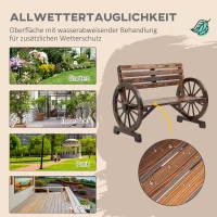 Outsunny Gartenbank, Wagenrad-Design, für 2 Personen, Naturholz, dunkelbraun, 105,5 x 56 x 79cm(m-6)