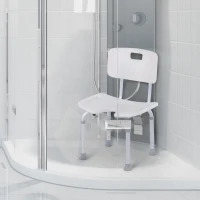 HOMCOM Taburete de Ducha Silla de Baño con Respaldo Altura Ajustable en 6 Niveles Pies Antideslizantes para Ancianos 39,5x36,5x71-83,5 cm Blanco(m-2)