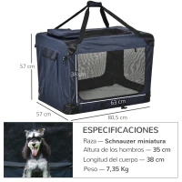 PawHut Transportín Perro Gato Bolsa de Transporte Portátil y Transpirable para Mascotas Plegable con Cojín 3 Puertas y Ventana de Malla 2 Bolsillos 80,5x57x57 cm Azul Oscuro(m-3)