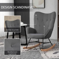 HOMCOM Fauteuil à Bascule Oreilles Rocking Chair Grand Confort accoudoirs Assise Dossier garnissage Mousse Haute densité Gris(m-6)
