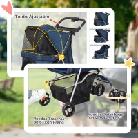 PawHut Carrito para Perros con Toldo Ajustable Cesta de Almacenaje y Ruedas con Freno Tela Oxford 75x46x94 cm Azul Oscuro(m-6)
