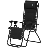 Outsunny Zero Gravity Lounger Chair, Folding Reclining Patio Chair with Padded Seat, Cup Holder, Soft Cushion and Headrest for Poolside, Camping, Black(m-11)
