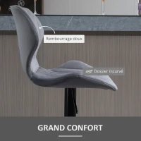 HOMCOM Lot de 2 Tabouret de Bar Design Contemporain Hauteur d'assise réglable 60-82 cm pivotant 360° Repose-Pied Velours Gris(m-7)