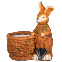 Outsunny Blumentopf, Hase mit Weidenkorb, wetterfest, 45x27x50cm, Braun(m-1)