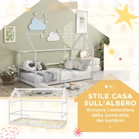 AIYAPLAY Letto per Bambini a Casetta con Barriere di Protezione, Età 3-8 Anni, 196x97.5x135cm, Bianco(m-6)
