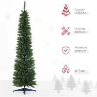 HOMCOM Albero di Natale Slim Artificiale 210 cm con Rami Realistici, Albero di Natale Alto e Stretto con Base Pieghevole, Verde(m-4)