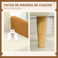 HOMCOM Butaca para Dormitorio con Reposabrazos y Patas de Madera Sofá Individual Carga 120 kg Beige y Ocre(m-6)