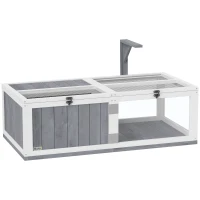 PawHut Wooden Tortoise House with Lamp Holder, Clear Windows, Openable Tops, Built-In Tray, Light Grey(m-11)