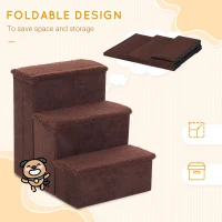 PawHut Pet Stairs Washable Fleece Faux Suede Cover 3 Step Dog Cat Foldable Portable Mobility Assistance 41 x 19cm Brown(m-4)