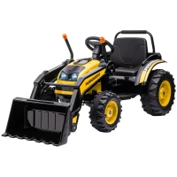 HOMCOM Escavatore Cavalcabile per Bambini a Batteria 6V con Doppio Motore, Velocità 1.5-2.5 km/h, Ruspa Giocattolo per Bambini di 3-5 Anni con Suoni e Luci, 132x62x65 cm, Giallo(m-10)