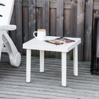 Outsunny Garden Side Table Plastic Outdoor Square Coffee End Table for Drink Snack, White(m-2)