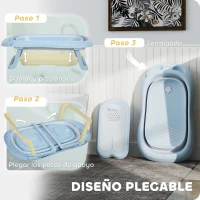 AIYAPLAY Bañera Plegable Bebé con Soporte con Orificio de Drenaje y Agujero de Ducha 83x48x23,5 cm Azul Claro(m-4)