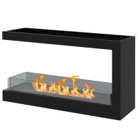 HOMCOM Semineu cu Bioetanol cu 3 Laturi cu Arzator de 2.4L si Durata 4 Ore, Biosemineu cu Panou din Sticla si  Capac 30㎡, 100x30x55cm, Negru(m-10)