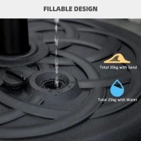 Outsunny Garden Parasol Base Holder, Outdoor Market Umbrella Stand Weight with Built-In Handle, 25kg Water or 35kg Sand Filled, Black(m-5)