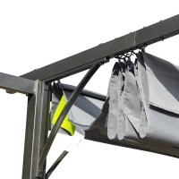 Outsunny Pergola Wasserdichter Pavillon 3 x 3 m Terrassenüberdachung mit Schiebedach, UV-Schutz für Garten Metall Schwarz+Grau(m-8)