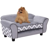 PawHut Dog Sofa Bed for XS-Sized Dogs, Cat Sofa with Soft Cushion, Pet Chair Lounge with Washable Cover, Removable Legs, Wooden Frame - Grey(m-1)