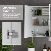 kleankin Armoire murale miroir avec éclairage LED de Salle de Bain 2 en 1, meuble 3 portes,  dim. 90L x 15l x 65H cm(m-7)