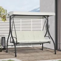Outsunny 3 Seater Canopy Swing Chair, 2 in 1 Garden Swing Seat Bed, with Adjustable Canopy and Metal Frame, Cream White(m-2)