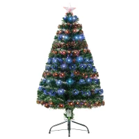 HOMCOM 4 Feet Prelit Artificial Christmas Tree with Multi-Coloured Fiber Optic LED Light, Holiday Home Xmas Decoration, Green(m-11)
