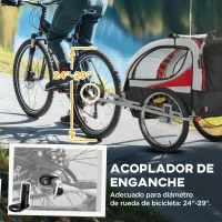 HOMCOM Remolque para Bicicleta con Barra de Paseo para Niños de 2 Plazas con Rueda Delantera Giratoria 360° y Asiento Acolchado Carga Máx. 40 kg Rojo(m-7)
