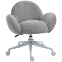HOMCOM Makeup Vanity Chair, Cute Fluffy Desk Chair with Rolling Wheels for Bedroom Living Room, Grey(m-11)