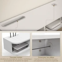 HOMCOM Meuble TV mural banc TV jusqu'à 50 pouces avec compartiments ouverts et armoire à porte rabattable blanc(m-7)
