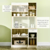 HOMCOM Mobile Buffet a 4 Porte per Cucina con 3 Armadietti, Cassetto e Piano d'Appoggio in Truciolato, 102x48x180 cm(m-5)