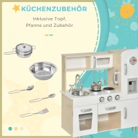 HOMCOM Kinderküche mit Zubehör, Traumküche, Spielküche, Spielzeugküche für Kinder ab 3 Jahren, Kiefer, MDF, Weiß, 74 x 30 x 81 cm(m-6)