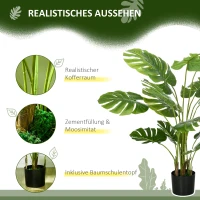 HOMCOM Kunstpflanze Realistische Kunstpflanze Monstera Deliciosa,1 Übertopf und Zementerde,17,5 cm x 17,5 cm x 120 cm, Grün(m-5)