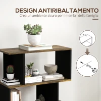 HOMCOM Libreria Moderna Asimmetrica a Parete con 5 Ripiani in Legno, 70x29.5x163cm, Marrone Rustico(m-6)