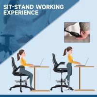 Vinsetto Adjustable Mesh Standing Desk Chair with Flip-up Armrests Lumbar Support Armrests Adjustable Footrest Ring Black(m-5)