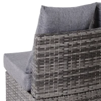 Outsunny 5 Pieces Rattan Garden Furniture Set, 4 Seater Half-Round Garden Sofa Set with Thickened Cushions, Wicker Conservatory Furniture with 4 Chairs, Rattan Coffee Table and Pillows, Grey(m-7)