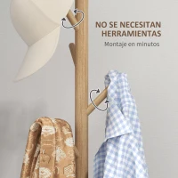 HOMCOM Perchero de Pie de Madera Forma de Árbol con 8 Ganchos para Colgar Ropa Bolsos en Pasillo Entrada 40x40x165 cm Natural(m-6)