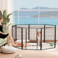 PawHut Eight-Panel Dog Playpen with Door, for Large Dogs, Indoors, Outdoors, 80cm Tall, Black(m-10)