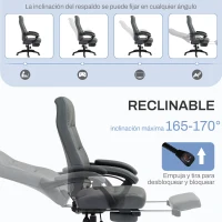 Vinsetto Silla de Escritorio Reclinable Tapizada de PU con Altura Ajustable Reposabrazos Reposapiés 65x65x118-125 cm Gris Oscuro(m-5)