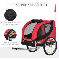 HOMCOM Remorque velo pour chien animaux avec 8 reflecteurs drapeau rouge noir(m-7)