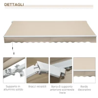 Outsunny Tenda da Sole per Esterno a Bracci Avvolgibile con Apertura a Manovella, 360x250 cm, Crema(m-7)