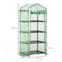 Outsunny 4 Tier Mini Greenhouse, Portable Compact Green House with Steel Frame, PE Cover, Roll-up Door, 70 x 50 x 160 cm, Green(m-3)