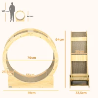 PawHut Roue de course pour chat d'intérieur tapis roulant avec frein coussins de grattage diamètre 91 cm naturel(m-3)
