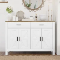 HOMCOM Credenza da Cucina con 2 Cassetti e 2 Armadietti Stile Rustico con Mensole Regolabili, Bianco(m-8)