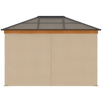 Outsunny 3 x 3.6 m Hardtop Gazebo Canopy, Polycarbonate Roof Garden Pavilion with Aluminium and Steel Frame, Nettings and Sidewalls for Garden, Patio, Khaki(m-8)