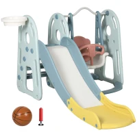 HOMCOM Tobogán Infantil con Columpio y Canasta Baloncesto 3 en 1 para Niños de +18 Meses con Asiento Ajustable Centro de Actividades para Interior y Exterior 150x190x100 cm Multicolor(m-1)