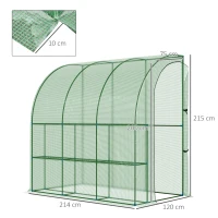 Outsunny Outdoor Walk-In Lean to Wall Tunnel Greenhouse with Zipped Roll Up Door PE Cover Green 214L x 120W x 215Hcm(m-3)