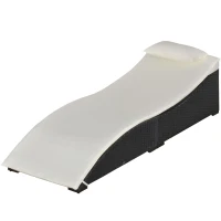 Outsunny Lettino Sdraio Prendisole Pieghevole in Rattan Sintetico con Poggiatesta Rimovibile per Giardino, Terrazzo ed Esterni, 198x68x50cm(m-10)